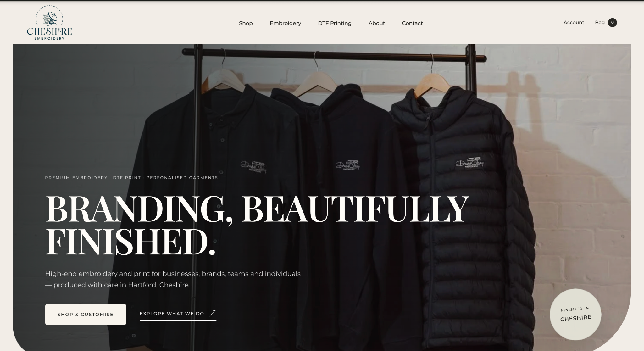 Cheshire Embroidery ecommerce website